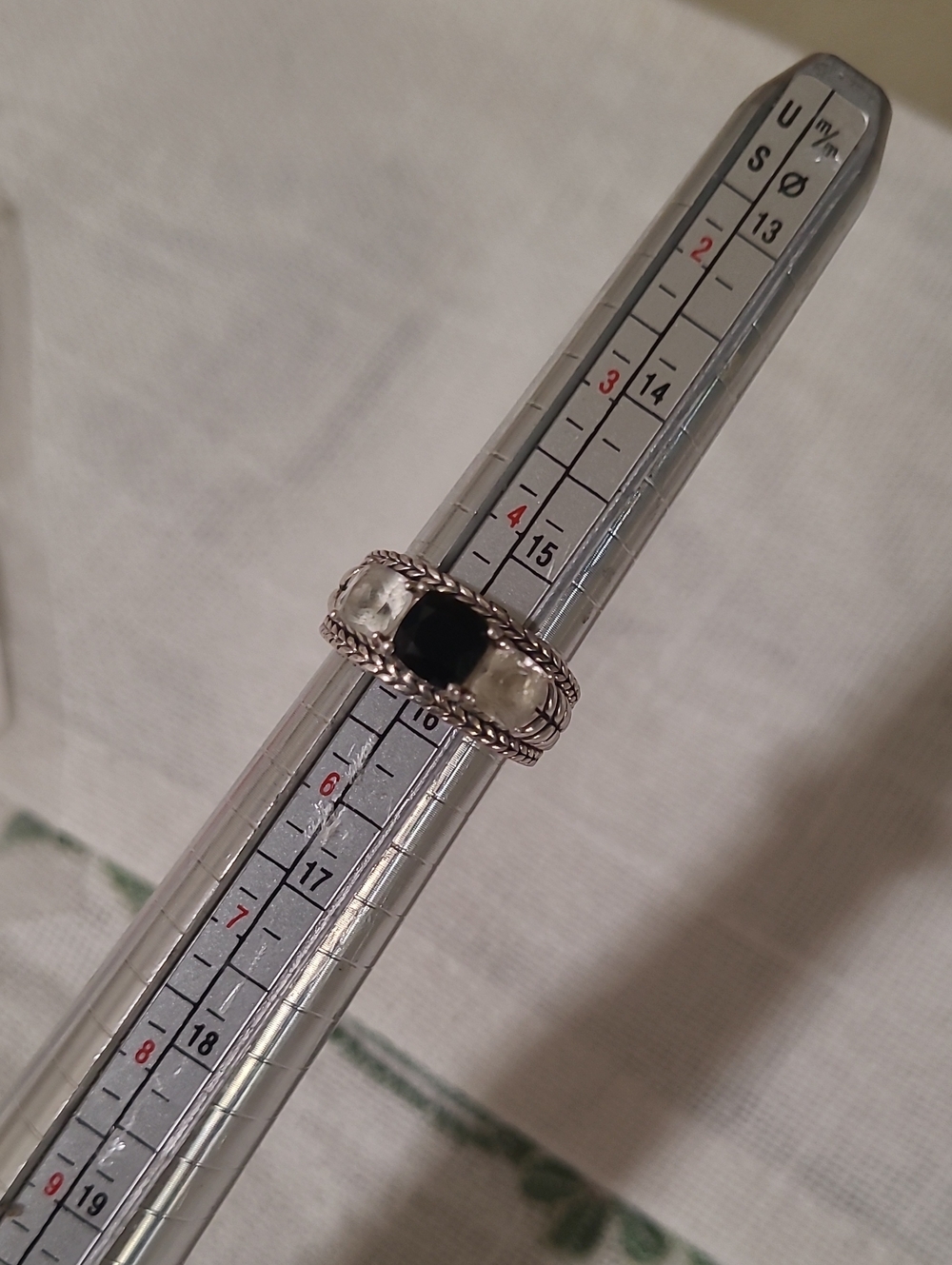 JAI Sterling Silver Gemstone Basketweave Ring